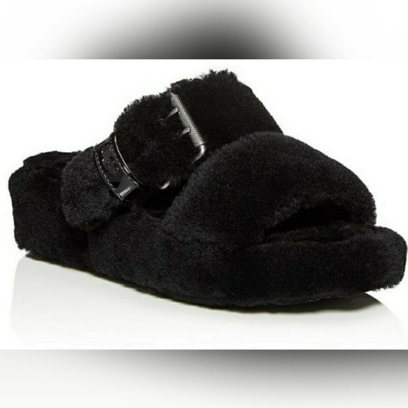 UGG Shoes - UGG Fuzz Yeah Black Slide Fur Slipper Sandal Size5